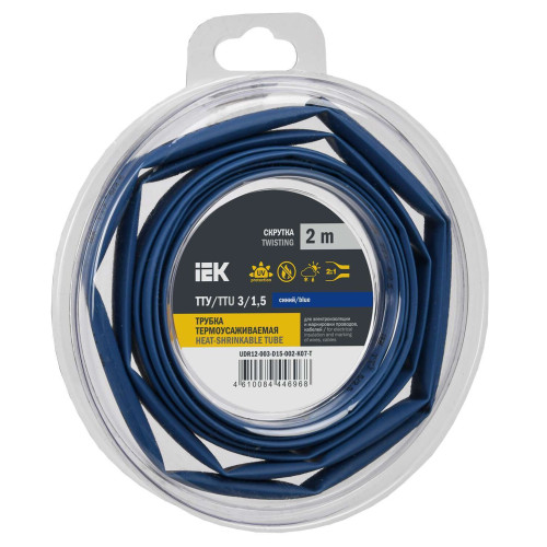 Трубка термоусадочная ТТУ нг-LS 3/1,5 синяя (2м/упак) IEK