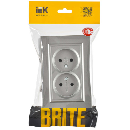 BRITE Розетка 2-местная без заземления с защитными шторками 10А в сборе РСш12-2-БрС сталь IEK