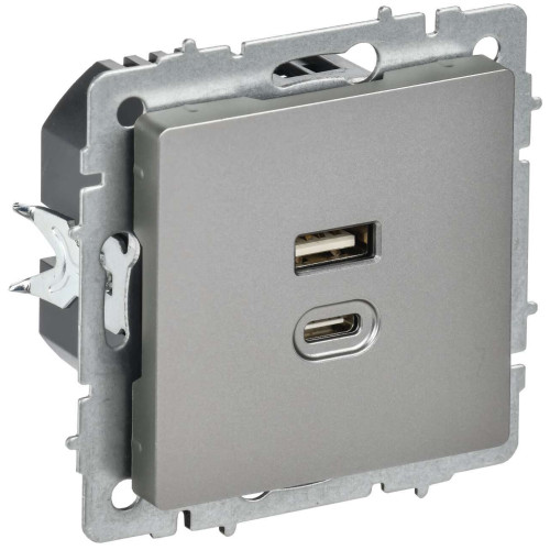 BRITE Розетка USB A+C 45Вт высокоскоростная зарядка РЮ11-2-БрС сталь IEK