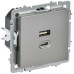 BRITE Розетка USB A+C 45Вт высокоскоростная зарядка РЮ11-2-БрС сталь IEK