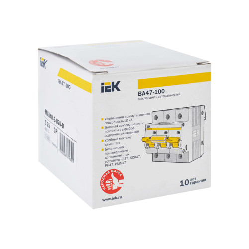 KARAT Автоматический выключатель ВА47-100 3P D 25А 10кА IEK