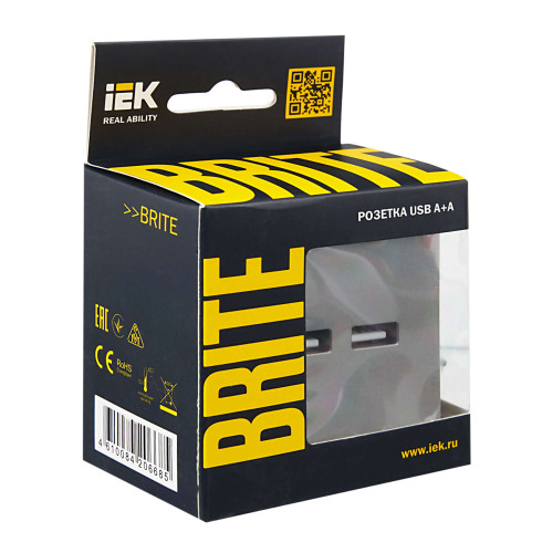 BRITE Розетка USB A+A 5В 3,1А РЮ10-1-БрС сталь IEK