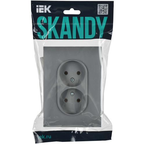 SKANDY Розетка 2-местная без заземления без защитных шторок 10А в сборе SK-R10Gr серый IEK