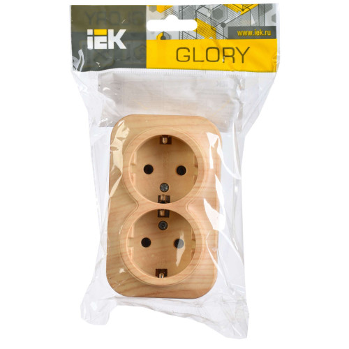 GLORY Розетка 3-местная для открытой установки без заземления без защитных шторок 10А РС23-2-ХС сосна IEK