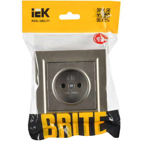 BRITE Розетка 1-местная без заземления без защитных шторок 10А в сб. РСР10-1-0-БрШ шампань IEK