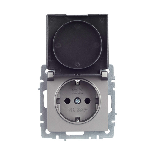 BRITE Розетка 1-местная с заземлением с защитными шторками и крышкой 16А IP44 РСбш10-3-44-БрС сталь IEK