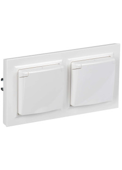 BRITE Комплект 1-местная с заземлением с защитными шторками и крышкой 16А IP44 2 штуки в сборе с двойной рамкой РСбш10-3-44-БрБ белый