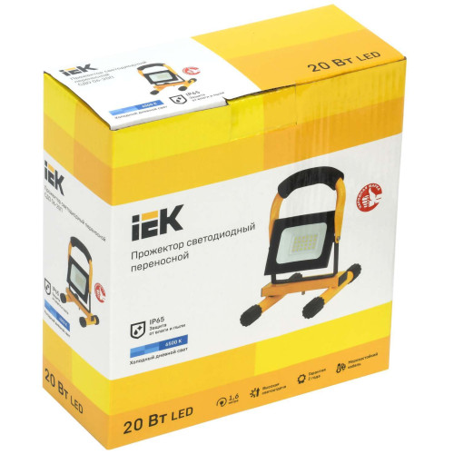 Прожектор светодиодный СДО 06-20П переносной 6500К IP65 черный IEK