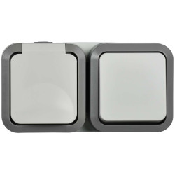 TORS Блок розетка + выключатель горизонтальный 16А IP55 TS242 серо-белый IEK