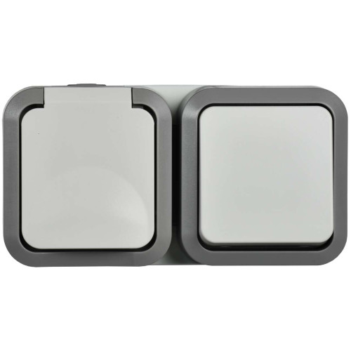 TORS Блок розетка + выключатель горизонтальный 16А IP55 TS242 серо-белый IEK