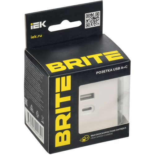 BRITE Розетка USB A+C 45Вт высокоскоростная зарядка РЮ11-2-БрЖ жемчуг IEK
