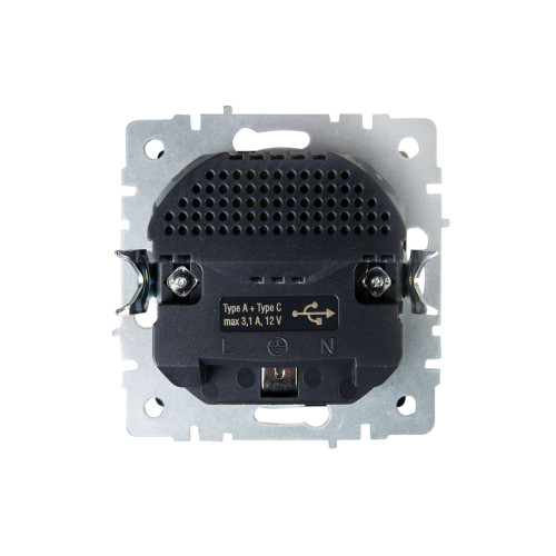 BRITE Розетка 1-местная с заземлением с защитными шторками 16А с USB A+C 18Вт РЮш11-1-БрГ графит IEK