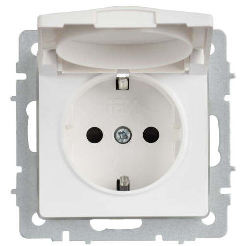 BRITE Розетка 1-местная с заземлением с защитными шторками и крышкой 16А IP44 РСбш10-3-44-БрАБ арктический белый IEK