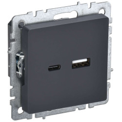 BRITE Розетка USB A+C 18Вт РЮ11-1-БрГ графит IEK