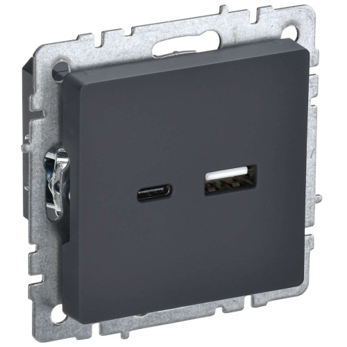 BRITE Розетка USB A+C 18Вт РЮ11-1-БрГ графит IEK