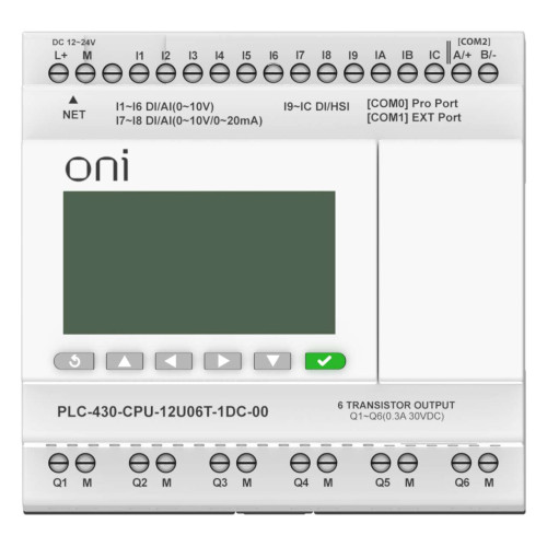 ПЛК 430 Модуль ЦПУ 4 DI 6 UI (0-10 В/DI) 2 UI (0-10 В/0-20 мА/DI) 6 TO 24В DC с Ethernet портом с экраном ONI