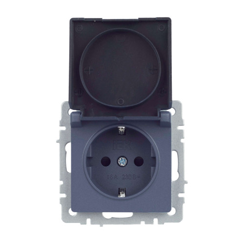 BRITE Розетка 1-местная с заземлением с защитными шторками и крышкой 16А IP44 РСбш10-3-44-БрМ маренго IEK