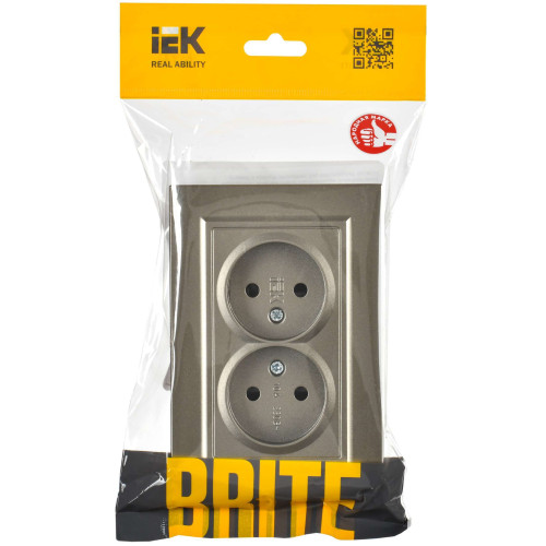 BRITE Розетка 2-местная без заземления с защитными шторками 10А в сборе РСш12-2-БрШ шампань IEK