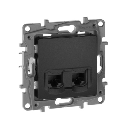 ETIKA Розетка компьютерная двойная RJ45 категория 5Е UTP антрацит