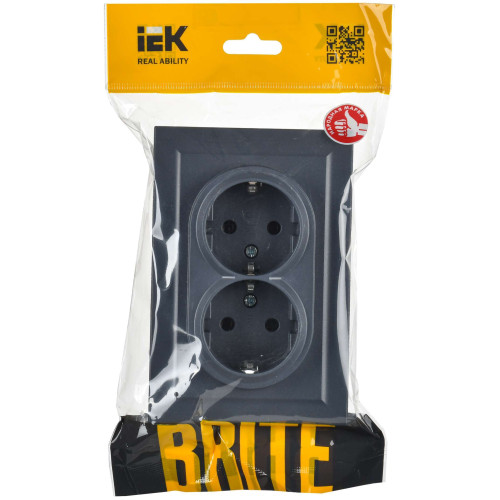 BRITE Розетка 2-местная с заземлением без защитных шторок 16А в сборе РС12-3-БрМ маренго IEK