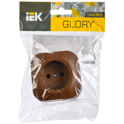 GLORY Розетка 1-местная для открытой установки с заземлением без защитных шторок 16А РС20-3-ХД дуб IEK