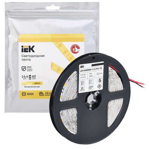 Лента светодиодная 5м LSR-5050WW60-14,4-IP20-12В IEK