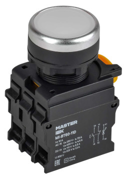 Кнопка с подсветкой d=22мм 1NO+1NC белая MASTER IEK