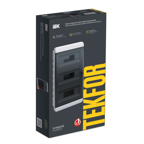 TEKFOR Корпус пластиковый ЩРВ-П-36 IP41 черная прозрачная дверь IEK