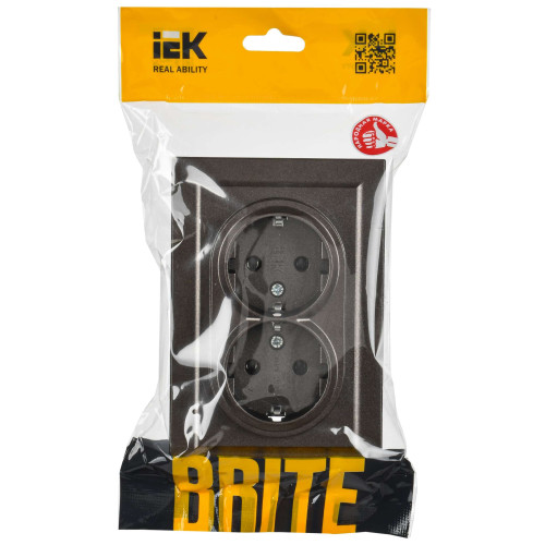 BRITE Розетка 2-местная с заземлением без защитных шторок 16А в сборе РС12-3-БрТБ темная бронза IEK