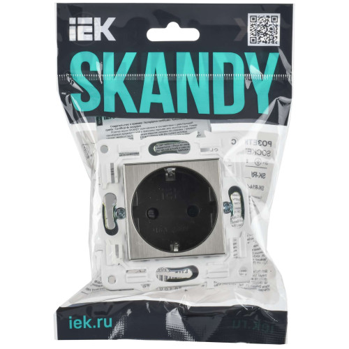 SKANDY Розетка с заземлением с защитными шторками 16А безвинтовое крепление SK-R06N металл никель IEK