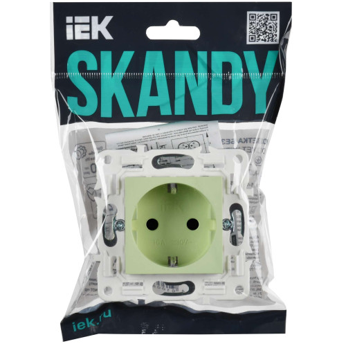 SKANDY Розетка с заземлением с защитными шторками 16А безвинтовое крепление SK-R06G мятный IEK