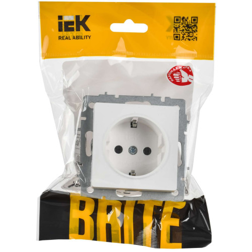 BRITE Розетка 1-местная с заземлением без защитных шторок 16А безвинтовое крепление РС21-1-0-БрАБ арктический белый IEK