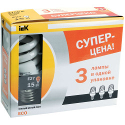 Лампа энергосберегающая КЭЛP-FS спираль Е27 20Вт 2700К (ПРОМОПАК 3шт) IEK-eco