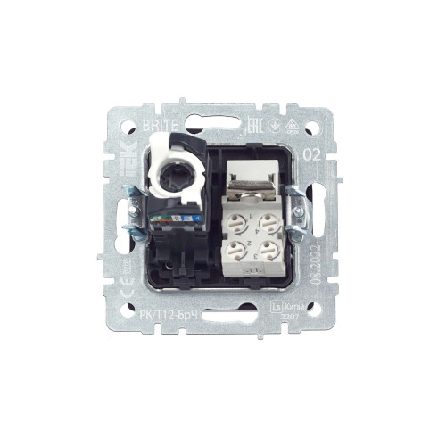 BRITE Розетка двойная RJ11+RJ45 кат.5E РК/Т12-БрЧ черный IEK