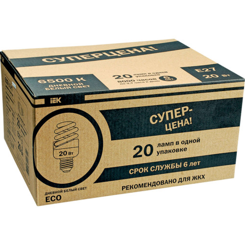 Лампа КЭЛP-3U Е27 20Вт 4000К ЖКХПАК 20 шт IEK-eco