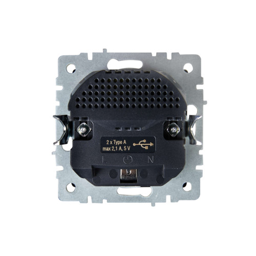 BRITE Розетка 1-местная с заземлением с защитными шторками 16А с USB A+A 5В 2,1А РЮш10-1-БрШ шампань IEK