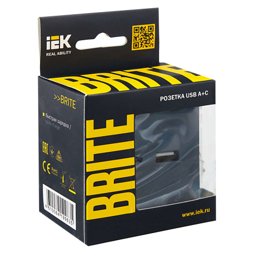 BRITE Розетка USB A+C 18Вт РЮ11-1-БрМ маренго IEK