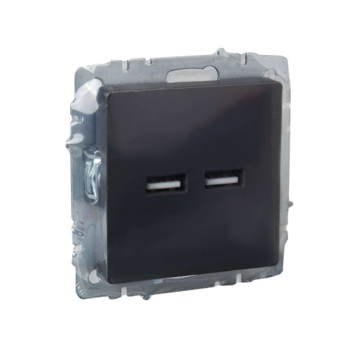 BRITE Розетка USB A+A 5В 3,1А РЮ10-1-БрГ графит IEK