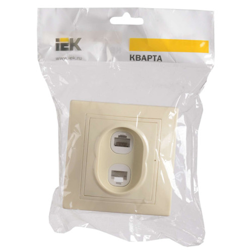 KVARTA Розетка 2-местная RJ11+RJ45 кат.5е РК/Т12-ККм кремовый IEK