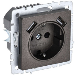 BRITE Розетка 1-местная с заземлением с защитными шторками 16А с USB A+A 5В 2,1А РЮш10-1-БрТБ темная бронза IEK