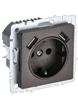 BRITE Розетка 1-местная с заземлением с защитными шторками 16А с USB A+A 5В 2,1А РЮш10-1-БрТБ темная бронза IEK