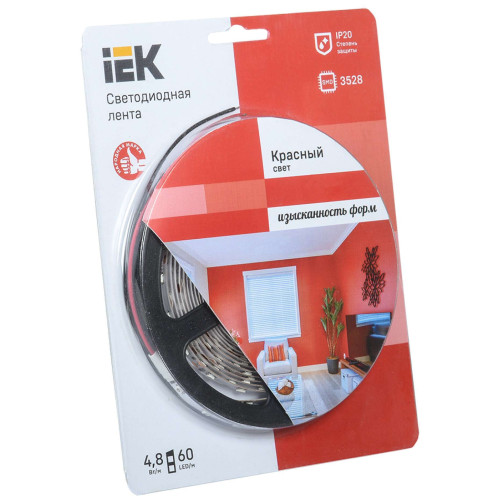 Лента светодиодная 5м блистер LSR-3528R60-4.8-IP20-12V IEK-eco