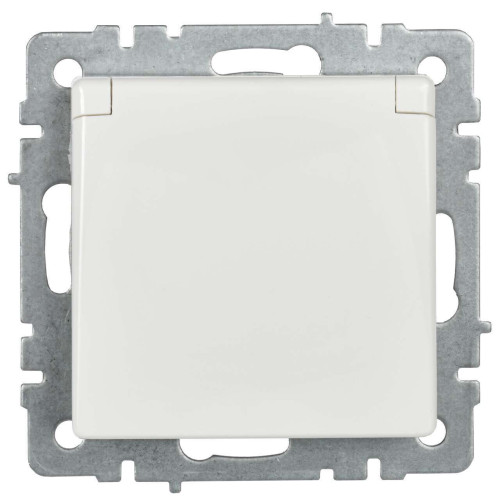 BRITE Розетка 1-местная с заземлением с защитными шторками и крышкой 16А IP20 РСбш10-3-БрБ белый IEK
