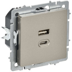 BRITE Розетка USB A+C 45Вт высокоскоростная зарядка РЮ11-2-БрШ шампань IEK