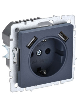 BRITE Розетка 1-местная с заземлением с защитными шторками 16А с USB A+A 5В 2,1А РЮш10-1-БрМ маренго IEK