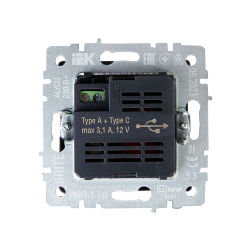 BRITE Розетка USB A+C 18Вт РЮ11-1-БрГ графит IEK