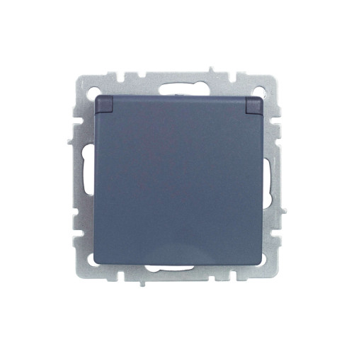 BRITE Розетка 1-местная с заземлением с защитными шторками и крышкой 16А IP20 РСбш10-3-БрМ маренго IEK