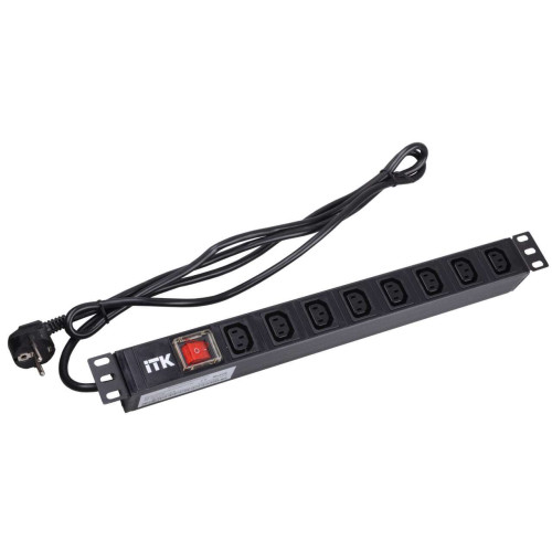 ITK PDU 8 розеток C13 с LED выключателем,1U, шнур 2м вилка нем.стандарт