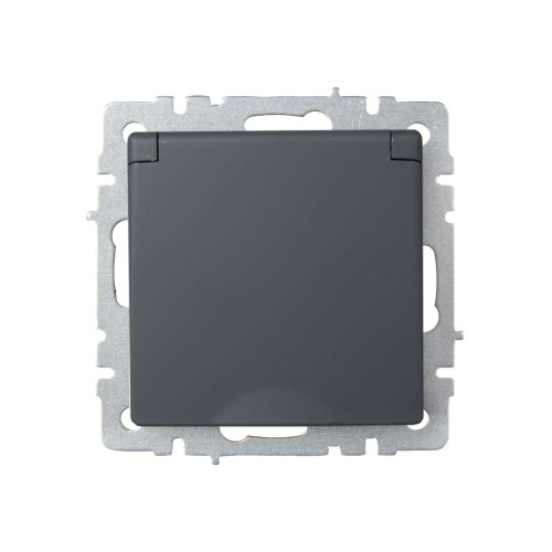 BRITE Розетка 1-местная с заземлением с защитными шторками и крышкой 16А IP20 РСбш10-3-БрГ графит IEK