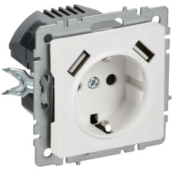 BRITE Розетка 1-местная с заземлением с защитными шторками 16А с USB A+A 5В 2,1А РЮш10-1-БрАБ арктический белый IEK